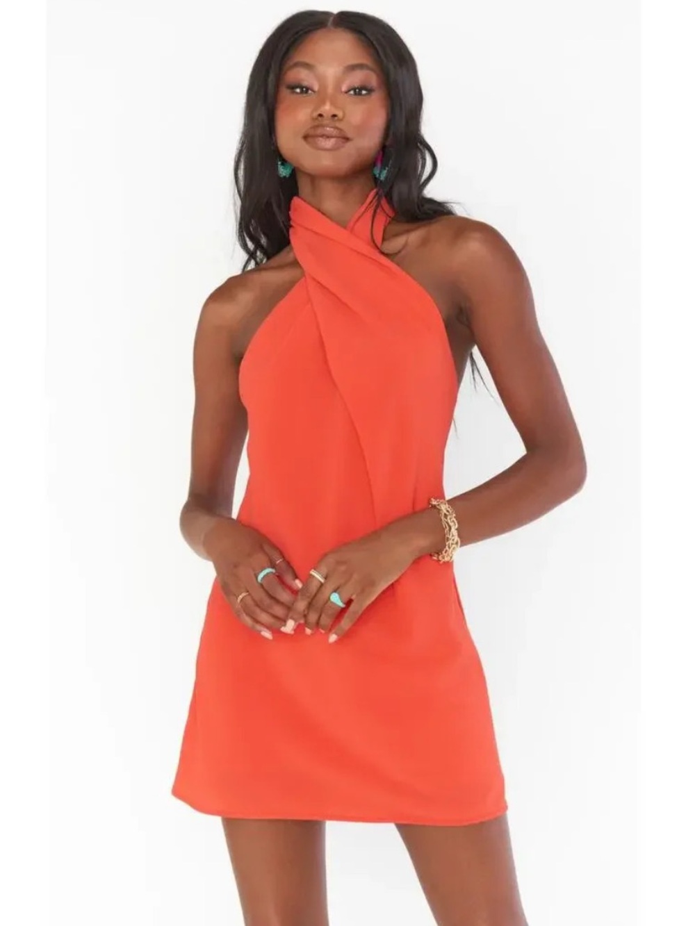 Show Me Your Mumu Revolve Jasmine Halter Mini Dress Bellini Orange - Size Small - Picture 2 of 11